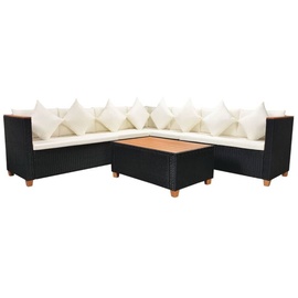 vidaXL Polyrattan Lounge-Set schwarz/cremeweiß