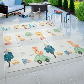 Paco Home Spielmatte Krabbelmatte Baby Matte Faltbar Abwaschbar Wendbar Tier Motiv - Bunt