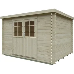 Gartenhaus KIEHN-HOLZ "Hummelsee 3", beige (naturbelassen), Fußboden im Gartenhaus, Dachfolie, Holz, Gartenhäuser
