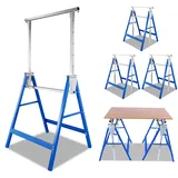 Randaco 6x Gerüstbock Höhenverstellbar 80-130 Cm, Klappbarer Arbeitsbock Aus Stahl, Montagebock Blau/zink
