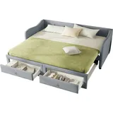 Merax Daybett, 90x200cm Tagesbett mit ausziehbarem Bett,Schlafsofa mit zwei Schubkästen, Einzelbett(Ohne Matratze), Leinen, Grau