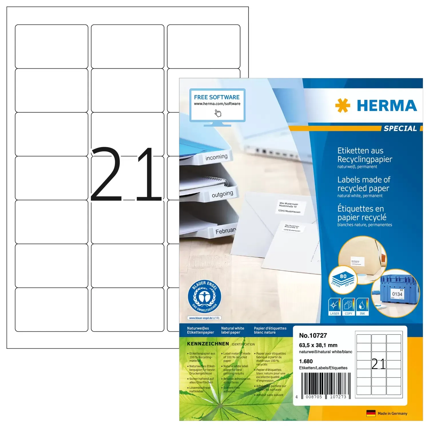 HERMA 10727, Weiß, Selbstklebendes Druckeretikett, Gestanztes Etikett, A4, Papie