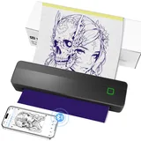 Aolso Tattoo Drucker Bluetooth, Schablone Nadeldrucker mit 10 Stück Transferpapier, Thermodrucker Tattoo-Transfer Maschine mit Smartphone PC, Stencil Drucker für Anfänger und Künstler, Schwarz