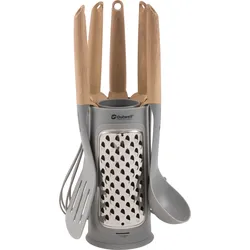 Outwell Küchenutensilien-Set Adana 6-teilig bestehend aus Pasta-Löffel / Schneebesen / Spatel / Servierlöffel / Schöpflöffel / Reibe