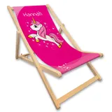 Unikatolo Liegestuhl mit Name, Einhorn, pink, rosa, Mädchen, Strandstuhl, Gartendeko, Kinderzimmer, Geschenkidee Schulanfang