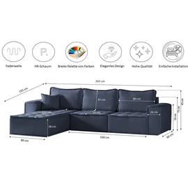 kaiser möbel L-förmige Bohoo-Maxi-Ecke in zeitlosem Design Blau Rechts