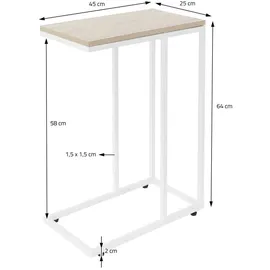ML-Design Beistelltisch C-Form Weiß-Eiche, 45x25x64 cm, Metallgestell