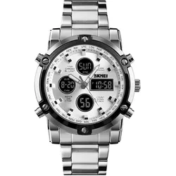 Modeuhr Trend Multifunktionale Drei-Zeit-Großzifferblatt Business Herren Elektronisches Stahlband Silvery&silvery