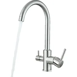 KLARWERK Julie | 3 Wege Premium Silber gebürstet Trinkwasser Armatur | Edelstahl Osmose Wasserhahn Küche |Mischbatterie - 360 Grad | Filter 3 Anschlüsse