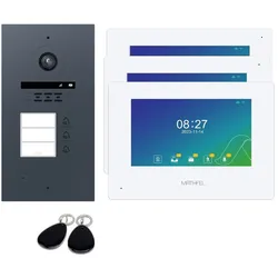 2 Draht BUS Video Türsprechanlage mit RFID für 3 Familienhaus WLAN - Außenstation in Anthrazit Monitore ohne WLAN Schnittstelle