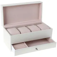 Uhrenbox Quadratische Aufbewahrungsbox aus Leder, Uhrenbox, 4 Fächer, Weiß