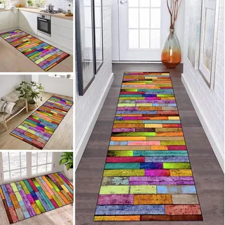 Teppich Läufer Flur Küche rutschfest waschbar Teppichläufer Lang Bunt Streifen 70X120CM Modern Design Meterware Korridor Tepiche Esszimmer Schlafzimmer Wohnzimmer Schmutzfangmatte Küchenteppich
