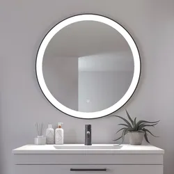 Badspiegel LOEVSCHALL "Libra Rund, Badzimmerspiegel mit LED Beleuchtung", silber, B:86cm H:86cm T:2,9cm, Spiegel, Touchpanel für Lichtsteuerung, Dimmbar Spiegel, Dänisches Design