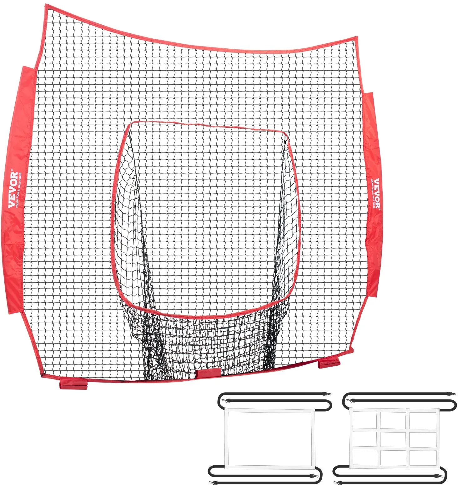 VEVOR 2134 x 2134 mm Pitching Net Pitching Target mit Strike Zone, Baseball & Softball 9 Loch Trainingsgeräte für Jugendliche & Erwachsene, Baseball Pitching Net Tragbares Schnellmontage-Design(Nur Netz, ohne Stützrahmen)