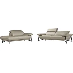 Polstergarnitur EGOITALIANO "Anais, Design mit hohem Sitzkomfort für mehr Bequemlichkeit", grau, Leder CAREZZA, Ottomane Armlehne rechts, Sitzmöbel-Sets, Set: bestehend aus Sofa und Ottomane, inkl. Kopfteilverstellung