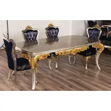 Casa Padrino Luxus Barock Esstisch Silber / Gold - Handgefertigter Massivholz Esszimmertisch im Barockstil - Prunkvolle Barock Esszimmer Möbel