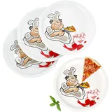 MamboCat 4er Set Alberto Pizzateller I Ø 30,5 cm I für 4 Personen I große Pizzateller mit Comic-Pizzabäcker aus Porzellan I XL-Speiseteller, Servierplatte