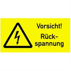 Aufkleber Vorsicht! Rückspannung, Kombischild, Folie, 105x52 mm
