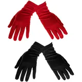 ECSiNG 2 Paar kurze Satinhandschuhe Teeparty Halloween Kostüm Handschuhe Damen Kleid Handschuhe Opera Hochzeit Bankett Kleid Handschuh für Party Tanz 22cm Schwarz und Rot, schwarz / rot, 22 cm - 22 cm