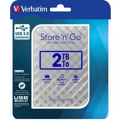 Verbatim Festplatte 2TB, USB 3.0, 6.35cm (2.5''), silber Store ́n ́Go, Gen 2, Software Nero Backup, Retail