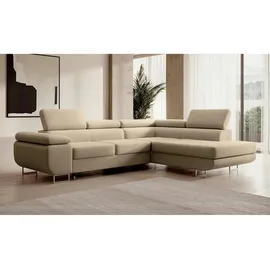 Selsey Ecksofa mit Schlaffunktion, Bettkasten, Ottomane rechts, Veloursbezug Beige ¦ Maße (cm): B: 275 H: 90