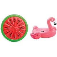 Intex 56283EU - Wassermelonenförmige aufblasbare Matratze 183 x 23 cm & 57558NP Reittier Flamingo Spielzeug, 142 x 137 x 97 cm