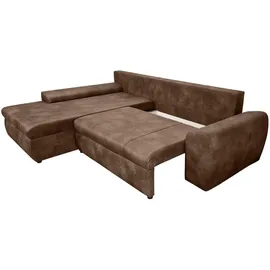 luma-home Vintage Ecksofa Schlafsofa Eckcouch L-Sofa mit Ottomane links, einzeln stellbar,L-Form, 266x186 cm, Wohnzimmer, Sofas / 18014 - 2 Jahre Gewährleistung - mind. 14 Tage Rückgaberecht - Braun