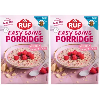 RUF Porridge Himbeer White Choc, fruchtiges, gesundes Frühstück mit gefriergetrockneten Himbeerstückchen, im praktischen Portionsbeutel, 1 x 65g Beutel (Packung mit 2)