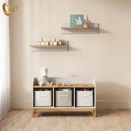 livinity® Kindersitzbank Mailo 107,2 x 63,8 cm Eiche weiß