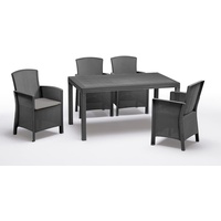 BICA S.P.A. BICA Diningset 5 tlg. Lido, 4 Sessel inkl Sitzkissen und Tisch Houston, Graphite - wetterfest