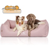 Knuffelwuff Orthopädisches Hundebett Luisa aus Velours mit feinem Handwebcharakter Sunshine Edition XL 105 x 75cm Rosa - abnehmbarer Bezug - waschbar - für große, mittelgroße und kleine Hunde