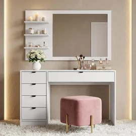 beautysofa SCHMINKTISCH Malta mit 5 Schubladen, mit Spiegel, mit Griffen, Weiß