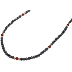 Lange Kette FIRETTI "Schmuck Geschenk Halsschmuck Halskette Edelsteinkette Achat Hämatit", bunt (gelbgoldfarben, grau, rot), Halsketten, Damen, Messing, L: 90cm B: 4mm, Made in Germany - mit Hämatit, Achat, B:4mm