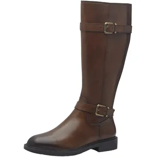 Marco Tozzi Stiefel ohne Absatz aus Leder mit Schnallen, Braun (Cognac Comb), 36