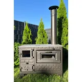 homeparadise Outdoor-Küchenofen Terrassenofen 9 kW Kuzine Soba/Gartenküche Holzofen Ofen mit Holzkohle (Brennkammertür: Glas)