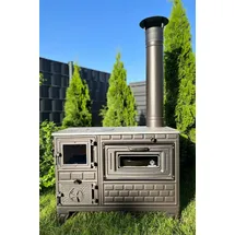 homeparadise Outdoor-Küchenofen Terrassenofen 9 kW Kuzine Soba/Gartenküche Holzofen Ofen mit Holzkohle (Brennkammertür: Glas)