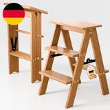 3 Stufen Leiter, Trittleiter 3 Stufen Klappbar,Trittleiter Holz, Klappbarer Holz