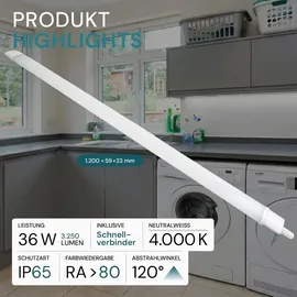 LUXULA 1 x 36W Wannenleuchte 120 cm weiß