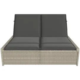 vidaXL Doppel-Sonnenliege mit Kissen 200 x 118 x 50,5/62,5/73,5/83 cm Hellgrau