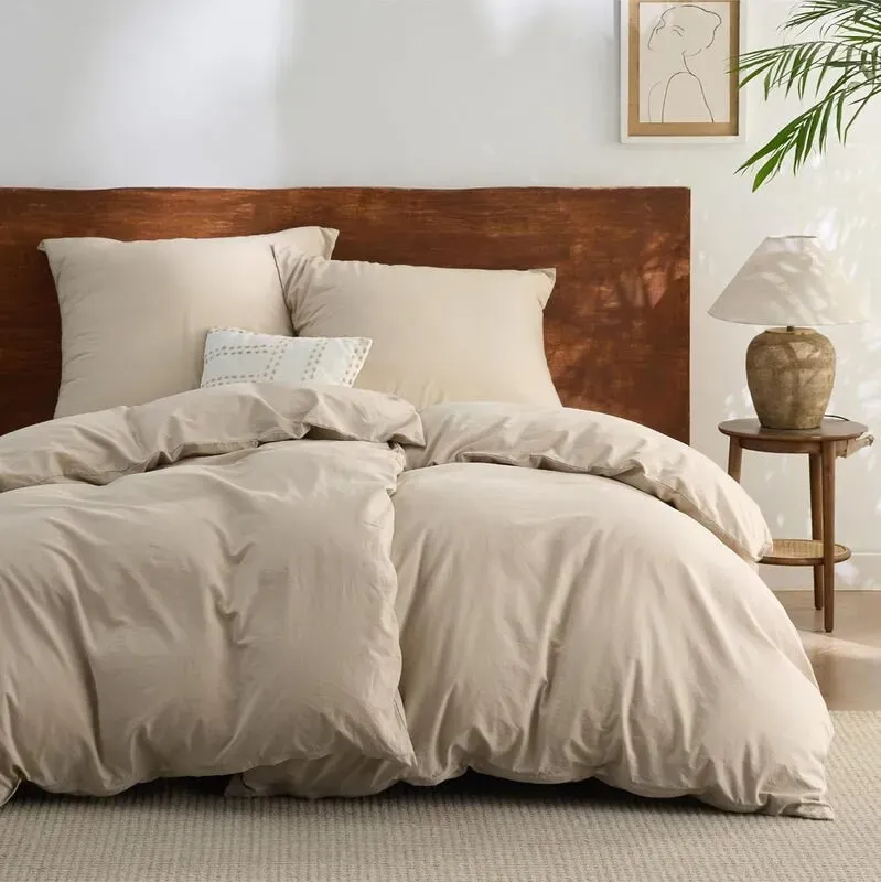 Bettwäsche 135x200 90% Baumwolle 4teilig - Bettwäsche-Sets Hazeltaupe Bettbezug 2er Set mit 2 Kissenbezüge 80x80 cm, Ähnliche Textur wie Washed Leinen, Oeko-TEX Bedding Braun mit Reißverschluss