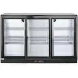 HENDI Getränkekühlschrank, 3 Schiebetüren, mit 6 verstellbaren Regalböden, Temperaturbereich: 0° bis 10°C, automatische Abtauung, LED Beleuchtung, 308L, 230V/160W, 1350x520x(H) 865mm, Aluminium, Glas