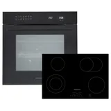 Respekta Backofen Herd Kochfeld Schwarz 77cm Glaskeramik Set autark Pyrolyse