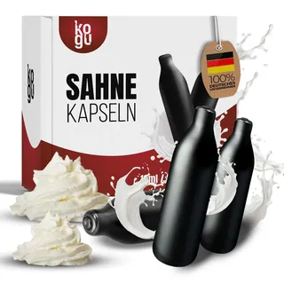 kogu ® 10 Stück Sahnekapseln N2O für Sahneaufbereiter, Sahnespender hochwertige Qualität, Schwarze Premium Kapseln 8g HACCP-Zertifiziert und 100% recycelbar Made in EU