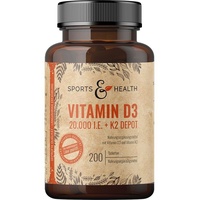 Vitamin D3 + K2 Depot Tabletten - 20.000 IE - 200 Tabletten - S&H