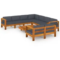 vidaXL 9-tlg Garten-Lounge-Set mit Dunkelgrauen Auflagen Akazienholz