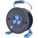 as - Schwabe Xperts Kunststoffkabeltrommel Leertrommel Ø285 mm für ca. 40m Kabel, 3 Schutzkontaktsteckdosen 230V/16A, USB, Thermoschutzschalter, Spannungsanzeige, Doppelrohrgestell, IP44, 22620