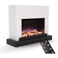 GLOW FIRE Elektrokamin PR4 E-Motion 3D, Elektrischer Kamin mit 3D Feuer mit Heizung, täuschend echte Flamme mit Heizung, 3 Dekorationen weiß