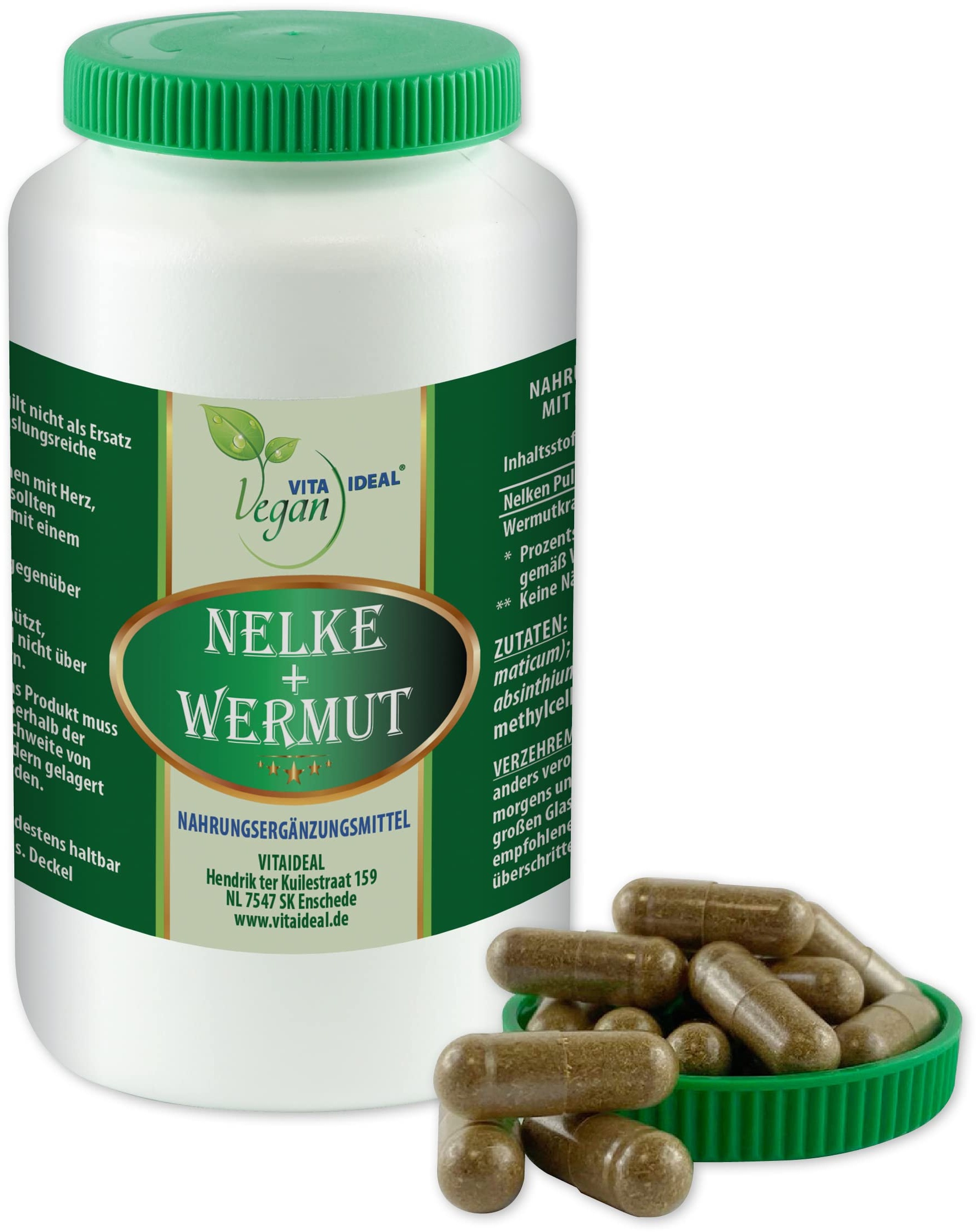 VITA IDEAL Vegan® Gewürz Nelke + Wermutkraut 4x 360 Kapseln - Syzygium aromaticum - Artemisia absinthium - Tagesportion 800mg Gewürznelken + Wermut reines Pulver, original von VITAIDEAL.