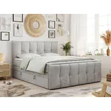 MKS Meble King Boxspringbett 160x200, Boxspringbett 160x200 mit Bettkasten und Matratze H3, Polsterbett 160x200 mit Matratze, Bett 160x200 mit Bettkasten, - Hellgrau Velvet - H3