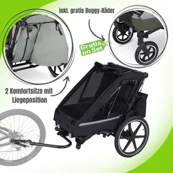 ABC Design Fahrradanhänger Tour mit 2 Komfortsitzen, Farbe Kinderwagen: Ink